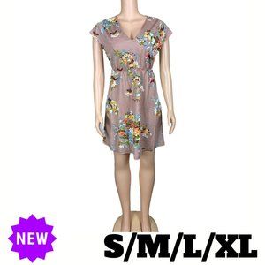 Womens Floral Print Sleeveless Dress Pink Size Medium